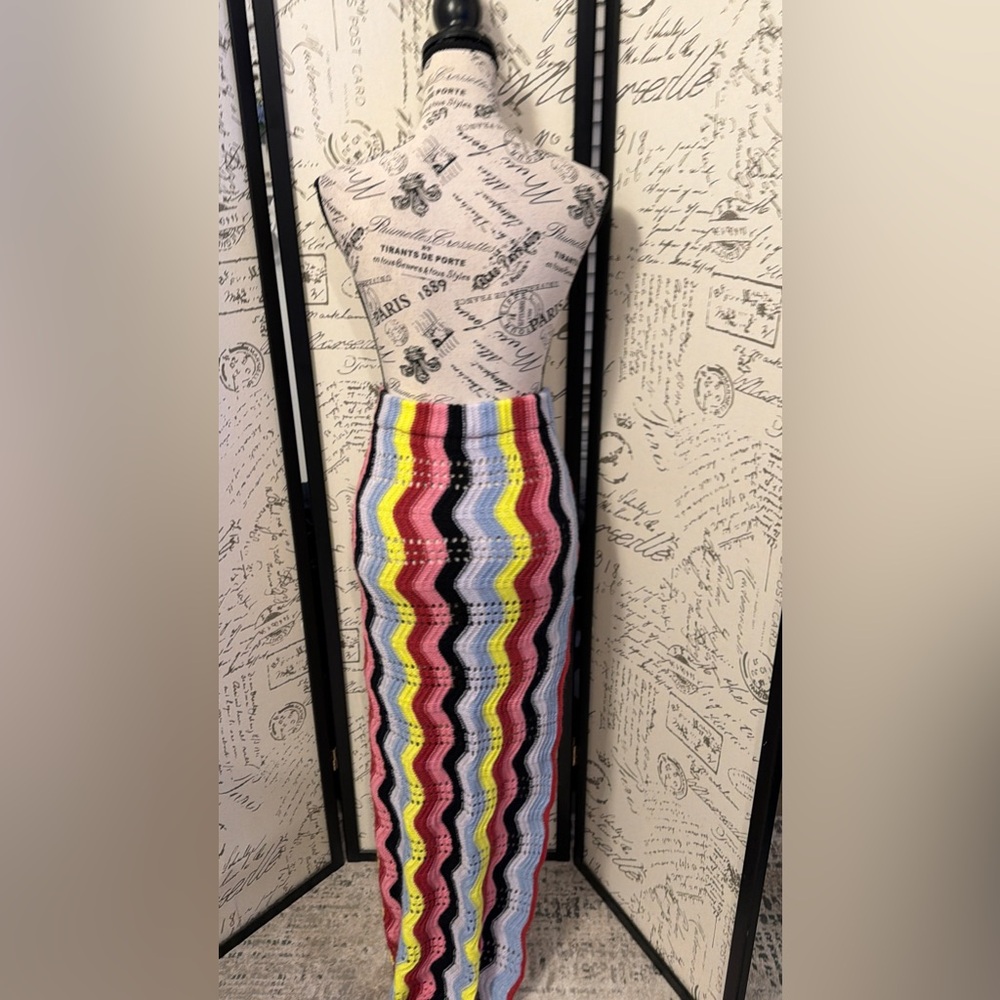 Multicolor Zigzag Patterned Crochet Maxi Skirt - image 8